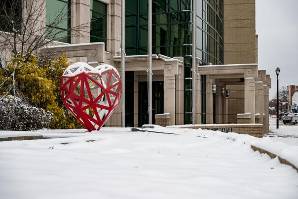 City Hall Heart in Snow 2025