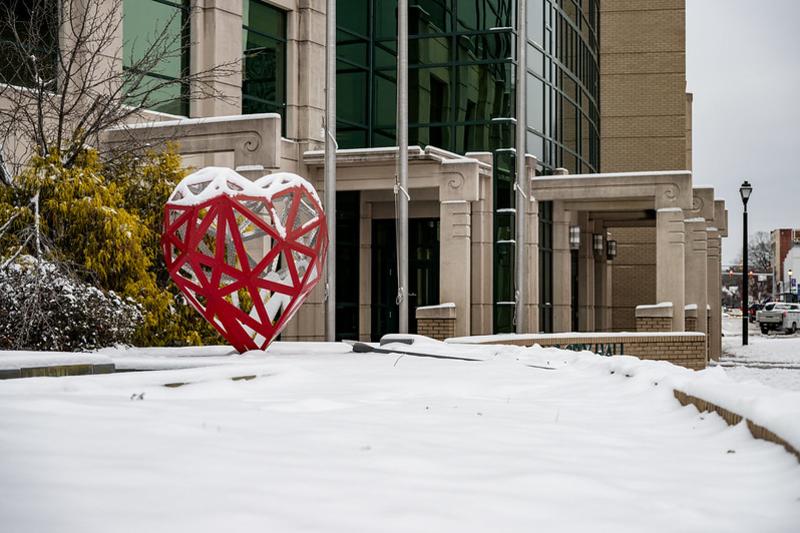 City Hall Heart in Snow 2025