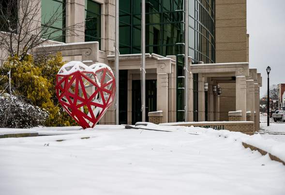 City Hall Heart in Snow 2025