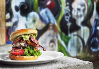 Burger and Mural Background